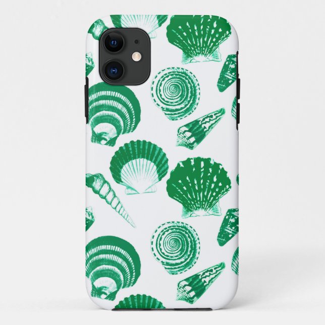 Capa Para iPhone 11 Conchas - esmeralda verde sobre fundo branco (Verso)