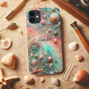 Capa Para iPhone 11 Conchas Marinhas e Pérolas de Coral Costeiro Menta