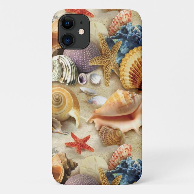 Capa Para iPhone 11 Conchas marítimas na praia (Verso)