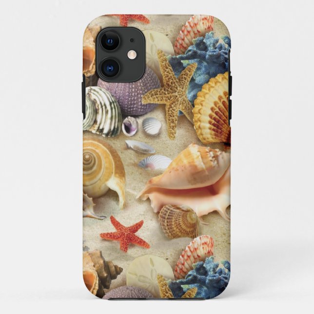 Capa Para iPhone 11 Conchas marítimas na praia (Verso)