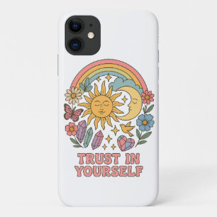 Capa Para iPhone 11 Confie em si mesmo - Sol e Lua Psicodélicas Retro