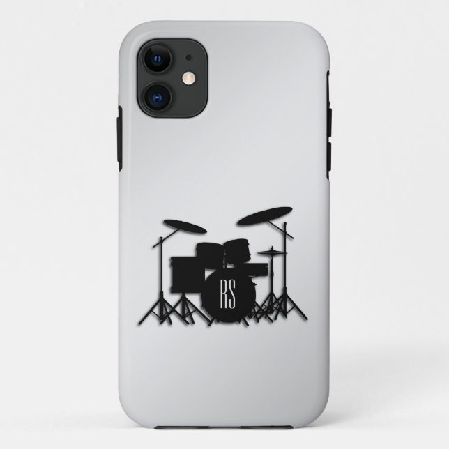 Capa Para iPhone 11 Conjunto de Tambores Monograma Prata (Verso)