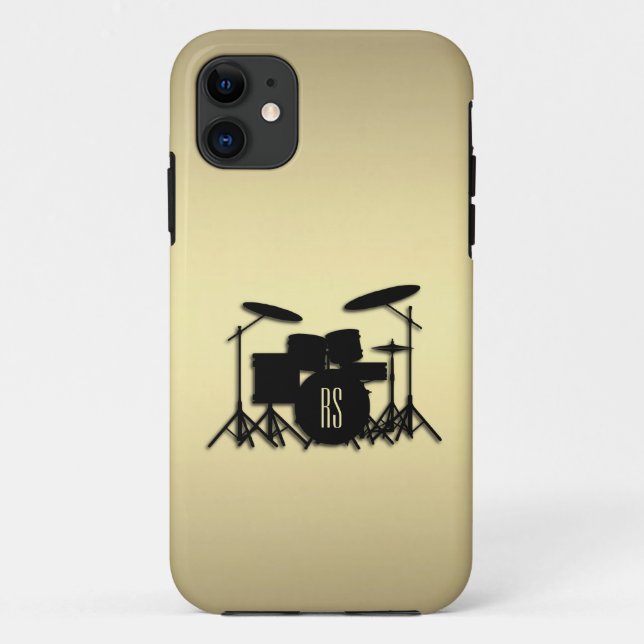 Capa Para iPhone 11 Conjunto do tambor monograma Dourado (Verso)