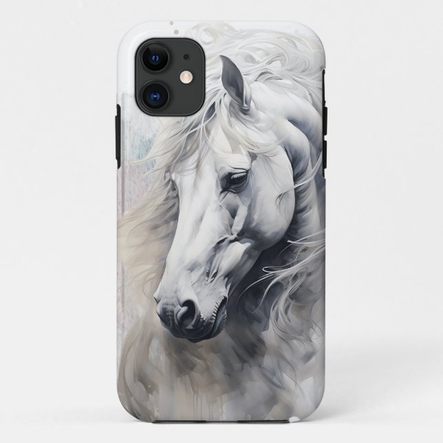 Capa Para iPhone 11 Cor d'água do cavalo branco (Verso)