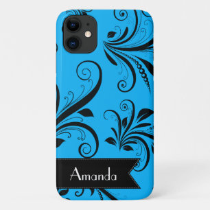 Capa Para iPhone 11 Cor damasco, Azul Damasco, Seu Nome