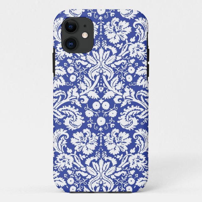 Capa Para iPhone 11 Cor damasco azul escuro (Verso)