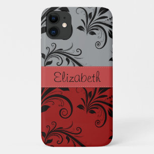 Capa Para iPhone 11 Cor damasco, Cinza, Damasco Vermelho, Seu Nome