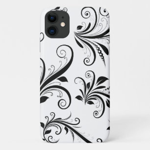 Capa Para iPhone 11 Cor damasco, Damasco Francês, Preto e Branco