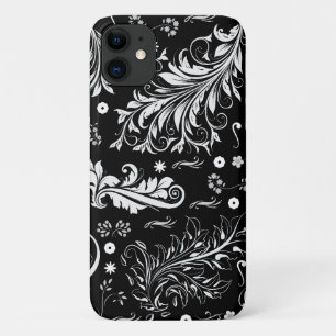 Capa Para iPhone 11 Cor damasco, Damasco Francês, Preto e Branco
