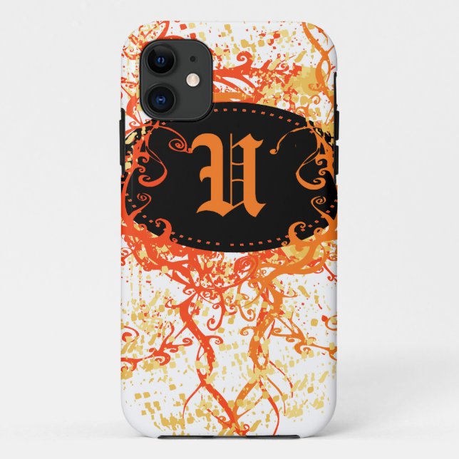 Capa Para iPhone 11 Cor damasco laranja com Monograma - Letra U (Verso)