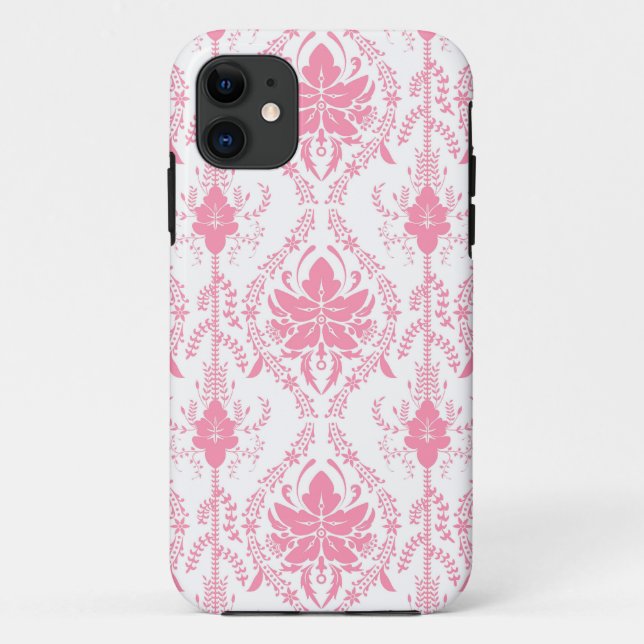 Capa Para iPhone 11 cor damasco rosa branca (Verso)