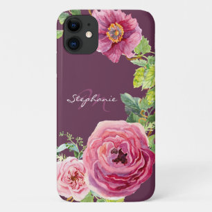 Capa Para iPhone 11 Cor de Água Floral Rosa de Peony Rosa Moderna