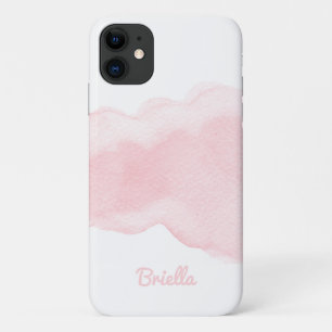 Capa Para iPhone 11 Cor de água rosa e branca com nome