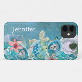 Capa Para iPhone 11 Cor de água rosa e lacrimejante floral personaliza