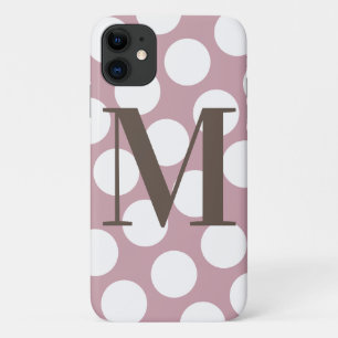 Capa Para iPhone 11 Cor-de-rosa e Bolinhas branca Grande Monograma