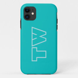 Capa Para iPhone 11 Cor Sólida Azul Aqua | Monograma minimalista