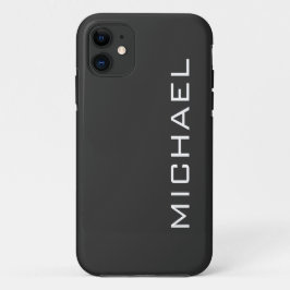 Capa Para iPhone 11 Cor Sólida Preta do Carvão | Nome minimalista
