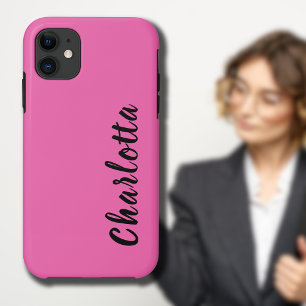 Capa Para iPhone 11 Cor Sólida Rosa Neon Quente Personalize