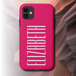 Capa Para iPhone 11 Cor Sólida Rosa Raspberry | Nome minimalista