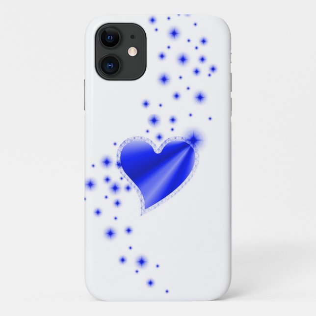Capa Para iPhone 11 Coração Arco-íris Azul com Estrelas (Verso)