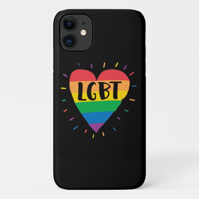 Capa Para iPhone 11 Coração Arco-Íris LGBT (Verso)