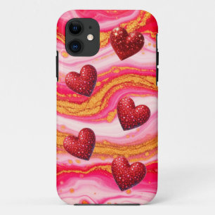 Capa Para iPhone 11 Coração de Brilho de Derramamento de Acrílico Abst