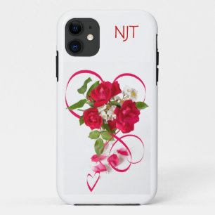 Capa Para iPhone 11 Coração de Fita e Fita do Buquê de Rosa vermelh