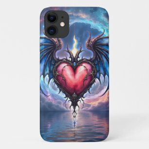 Capa Para iPhone 11 Coração Flamebound da Lua – Amor Cósmico Gótico