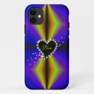 Capa Para iPhone 11 Coração Preto com Estrelas no Arco-Íris Amarelo-Pú