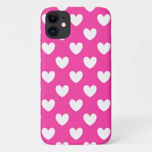 Capa Para iPhone 11 Corações brancos de polca em rosa fuchsia