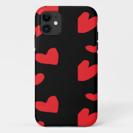 Capa Para iPhone 11 Corações de amor vermelho em preto