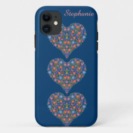 Capa Para iPhone 11 Corações de Arte Folk, iPhone Azul 5/5s Xtreme Cas