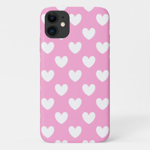 Capa Para iPhone 11 Corações de bolinhas brancas em Rosa Algodão Doce