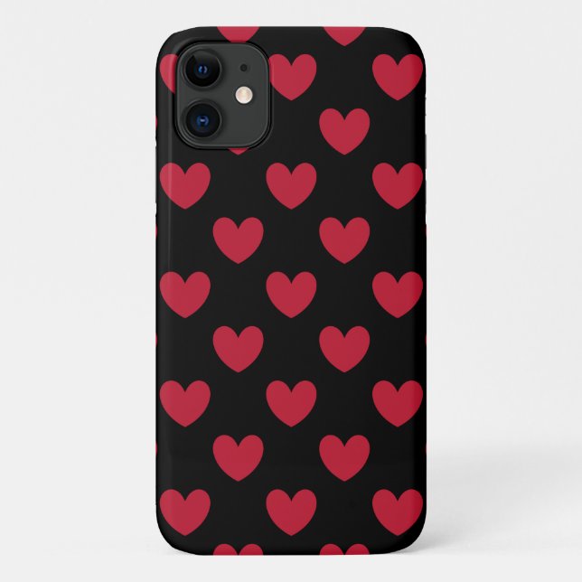 Capa Para iPhone 11 Corações de bolinhas vermelhos no preto (Verso)