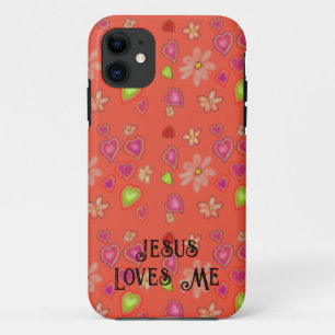 Capa Para iPhone 11 Corações de Pêssego e Flores "Jesus me ama"