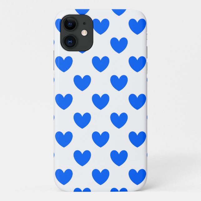 Capa Para iPhone 11 Corações de polca azul em branco (Verso)