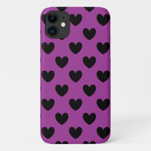 Capa Para iPhone 11 Corações de polca preta em roxo