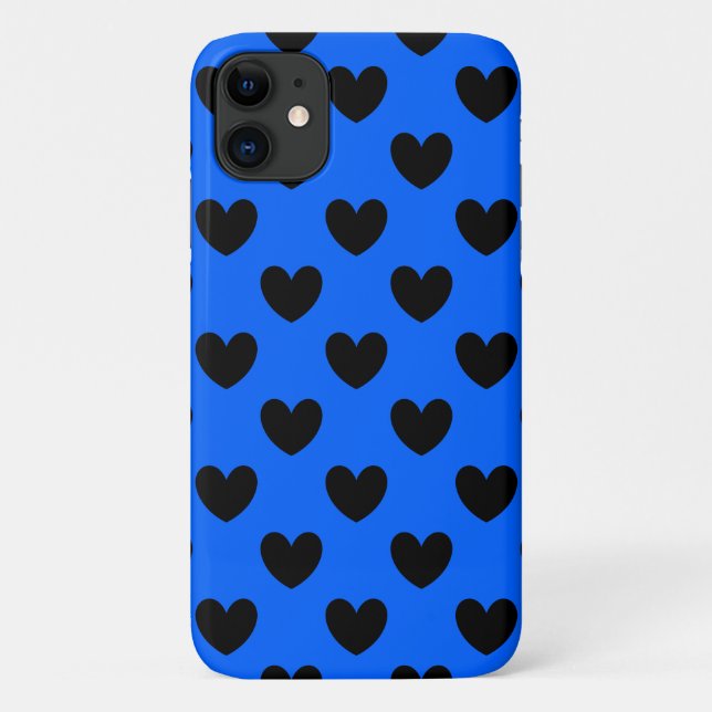 Capa Para iPhone 11 Corações de polca pretos em azul (Verso)