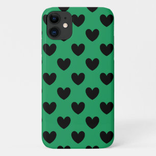 Capa Para iPhone 11 Corações de polca pretos em Kelly Green