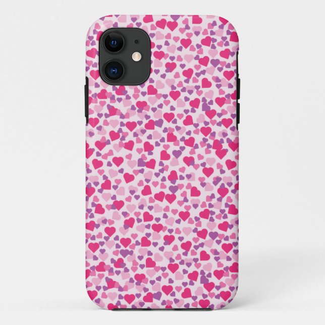 Capa Para iPhone 11 Corações de São Valentim Rosa e Roxo (Verso)