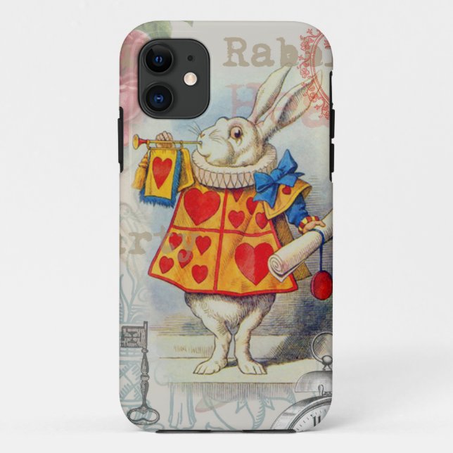 Capa Para iPhone 11 Corações do Coelho Branco Alice Clássico (Verso)