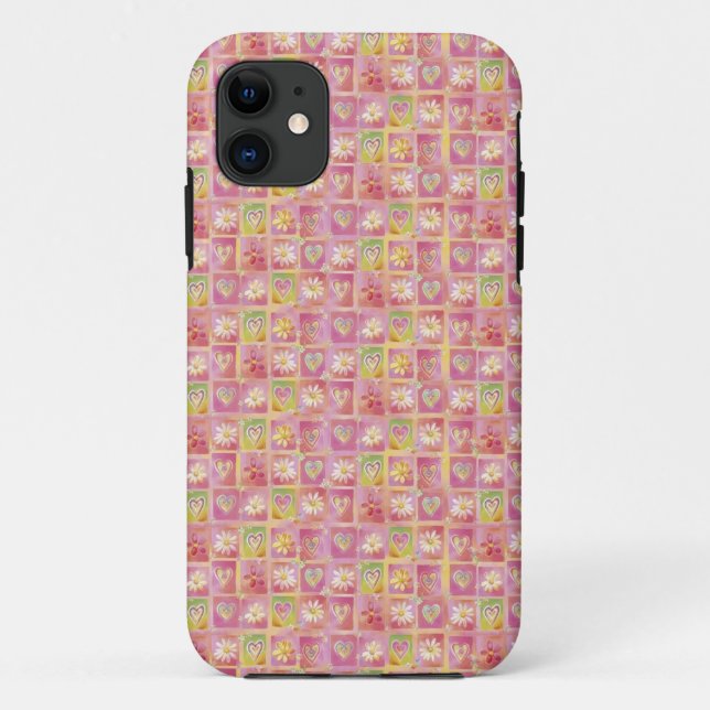 Capa Para iPhone 11 Corações e flores (Verso)