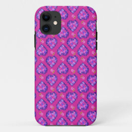 Capa Para iPhone 11 Corações e Flores Padrão em Magenta