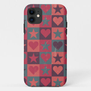 Capa Para iPhone 11 Corações e rosa do teste padrão de estrelas