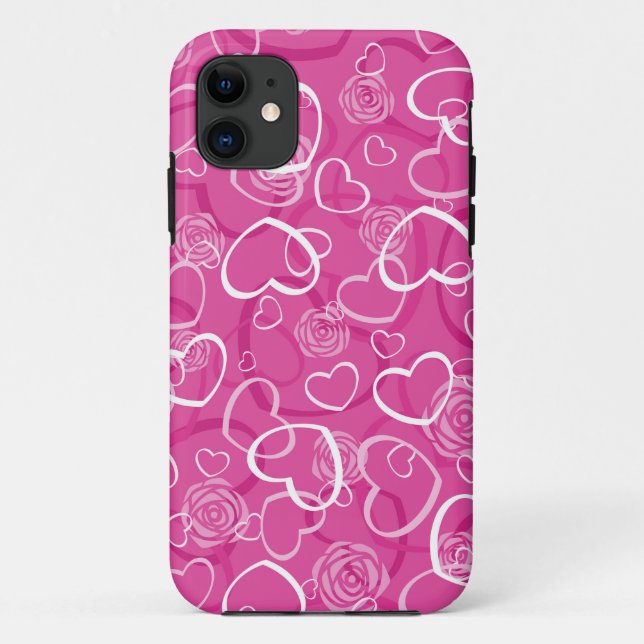 Capa Para iPhone 11 Corações e Rosas (Verso)