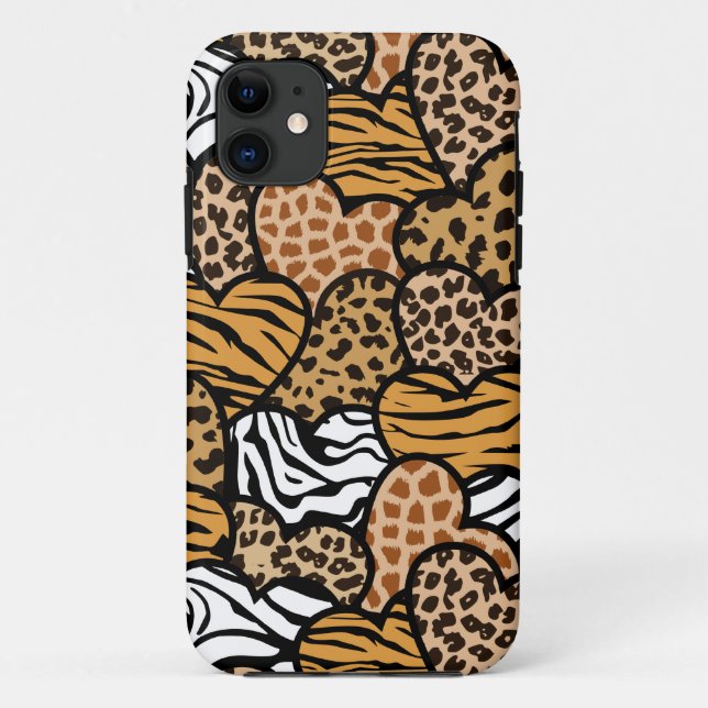 Capa Para iPhone 11 Corações em padrões de animais divertidos (Verso)