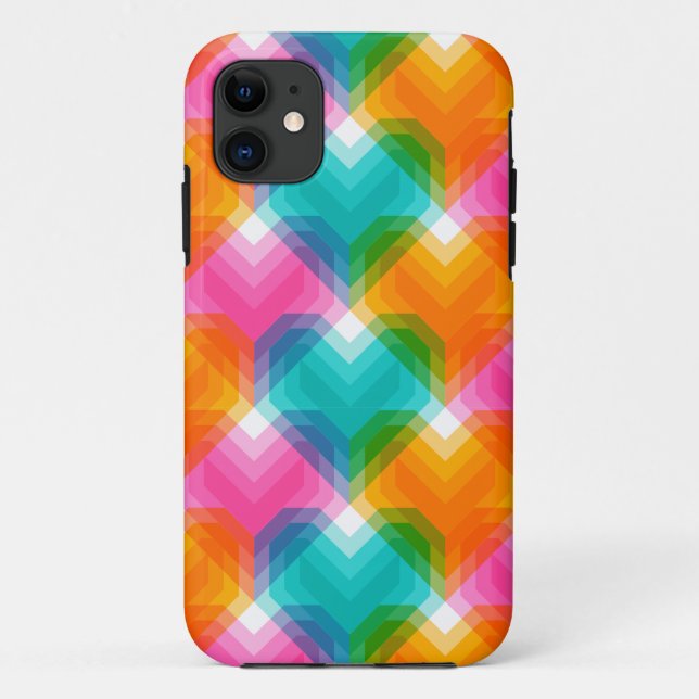 Capa Para iPhone 11 Corações geométricos em cores psicodélicas (1) (Verso)