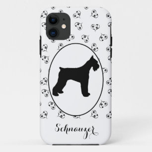 Capa Para iPhone 11 Corações Silhuetas Schnauzer e impressões de pata