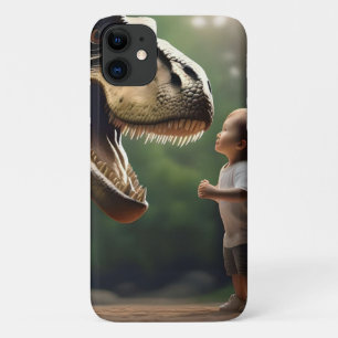 Capa Para iPhone 11 **"Coragem Liberada: Um Menino Enfrenta o T-Rex"