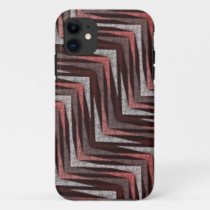 Capa Para iPhone 11 Coral, cinza, padrão de ziguezague castanho.